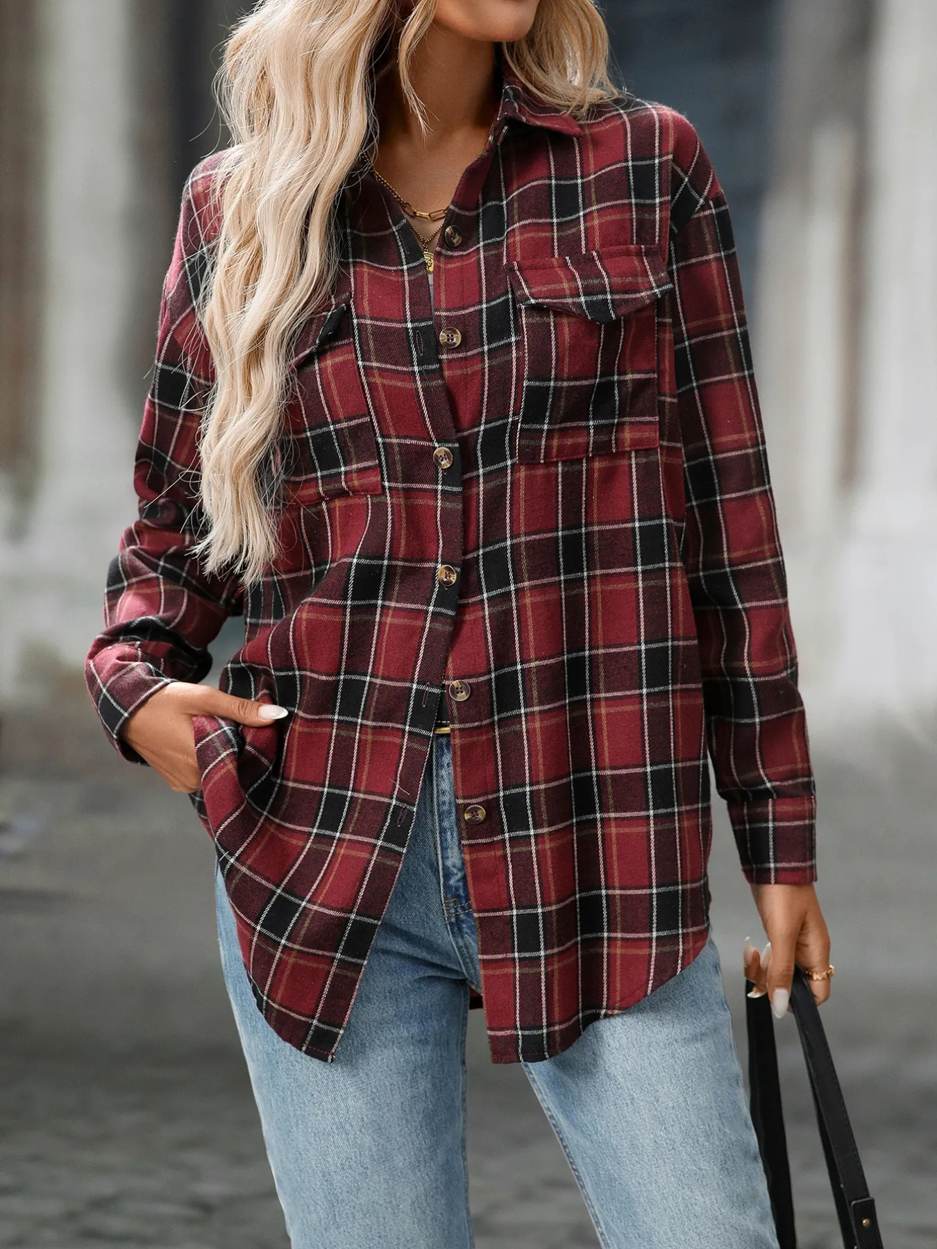Plaid Button-Down Oversized Shirt - Image 21