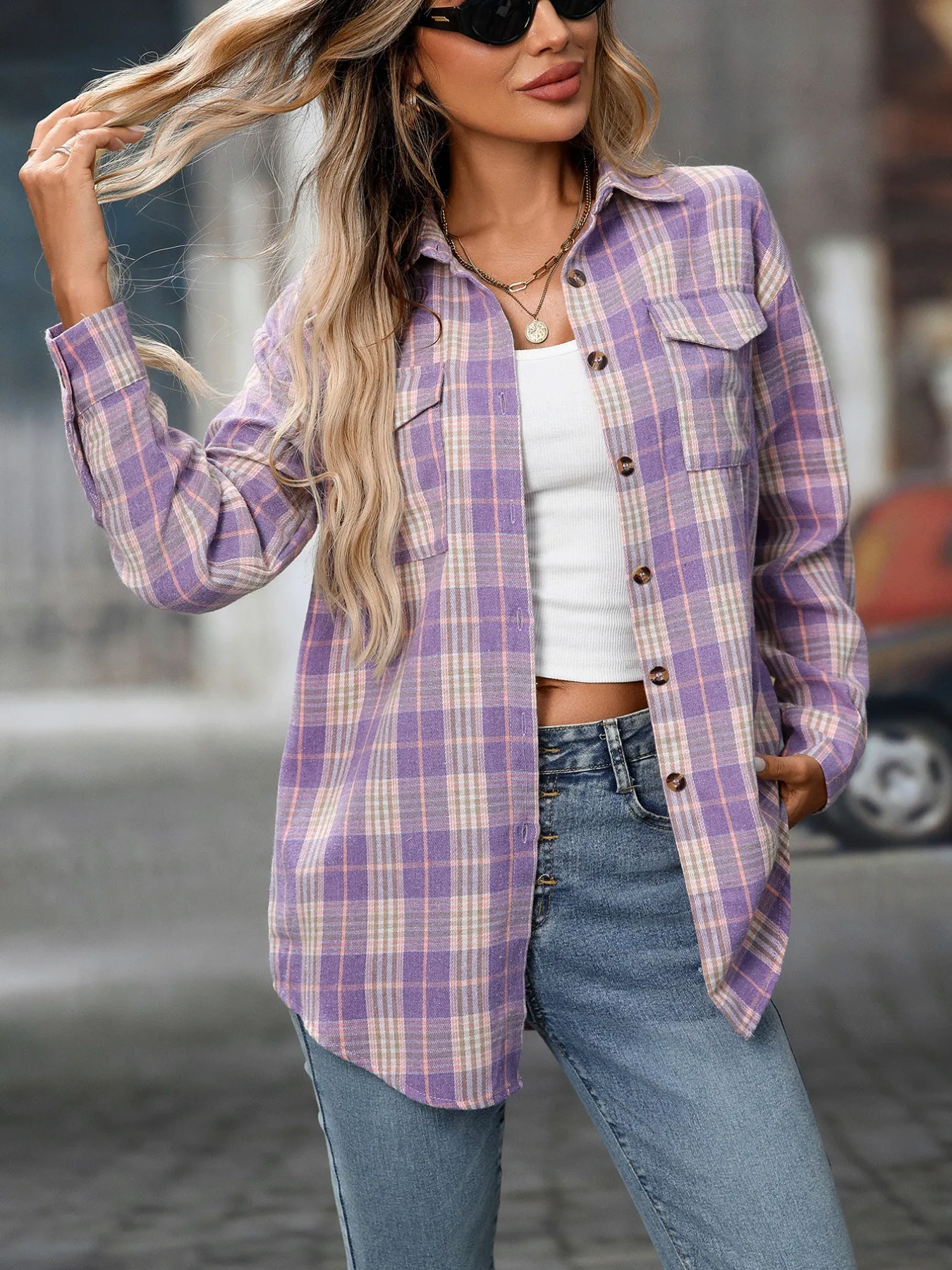 Plaid Button-Down Oversized Shirt - Image 31