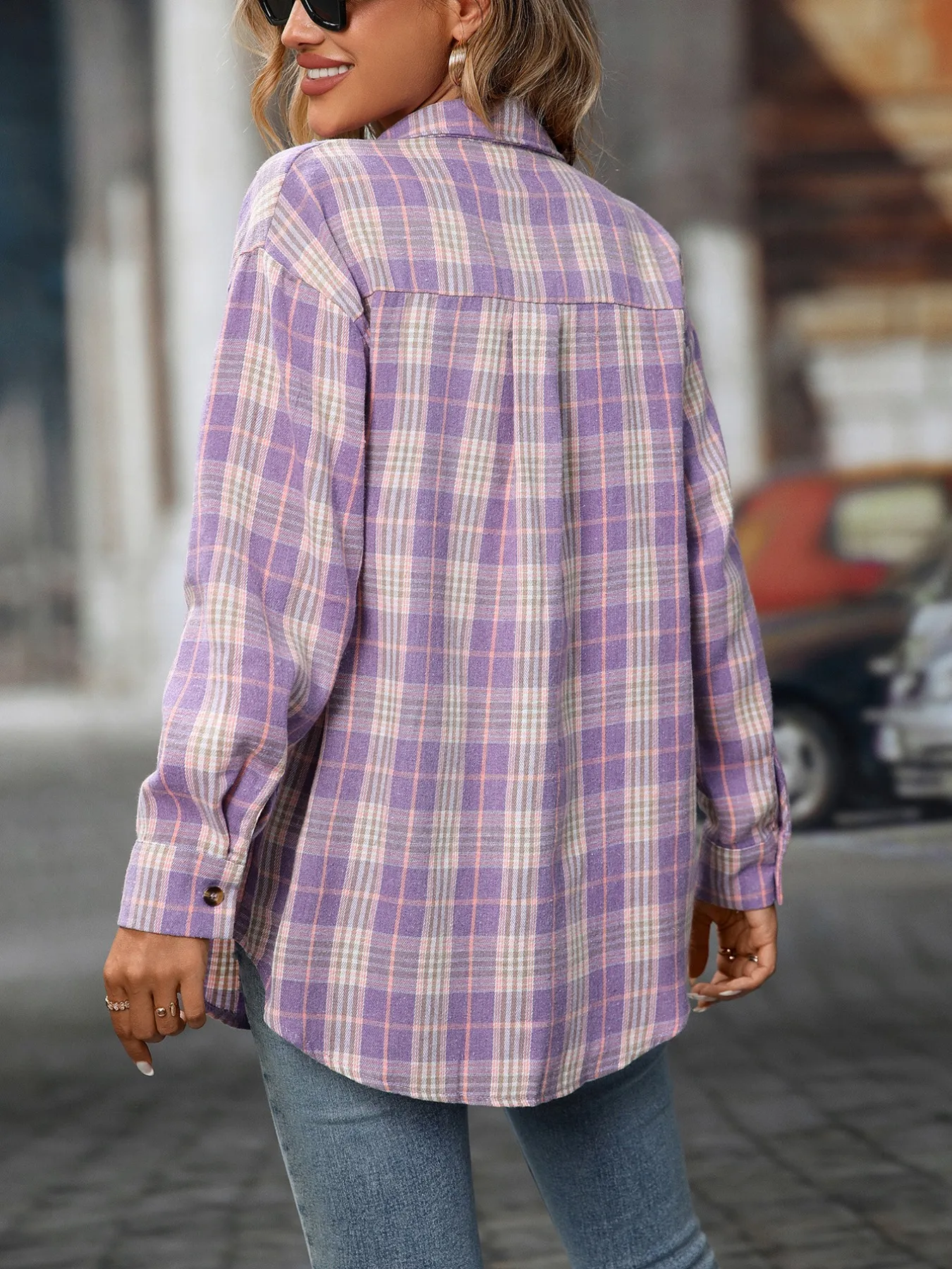 Plaid Button-Down Oversized Shirt - Image 35