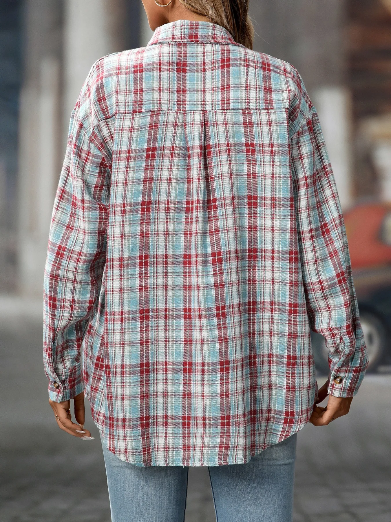 Plaid Button-Down Oversized Shirt - Image 6