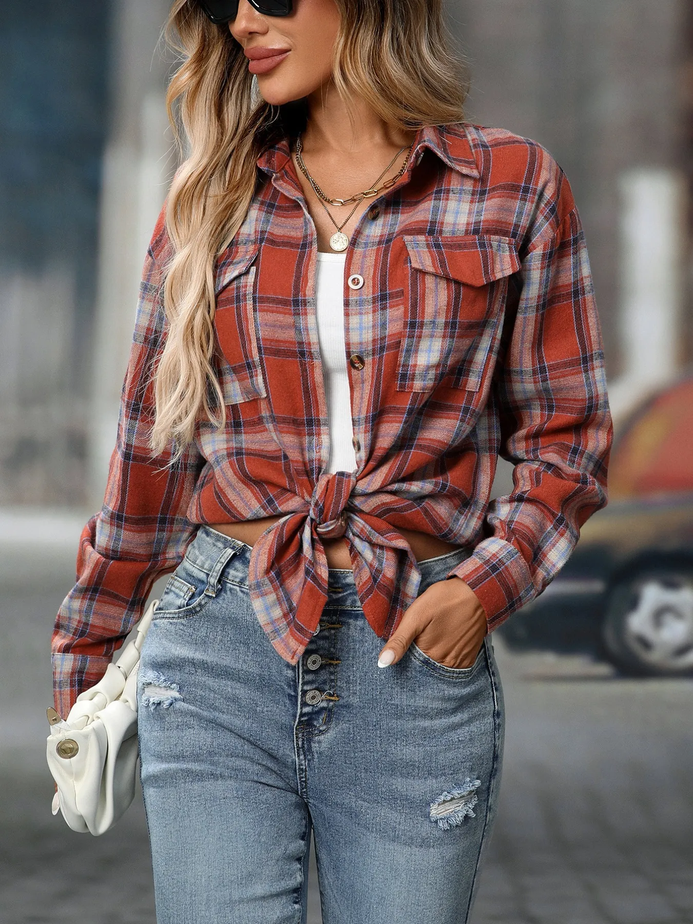 Plaid Button-Down Oversized Shirt - Image 7