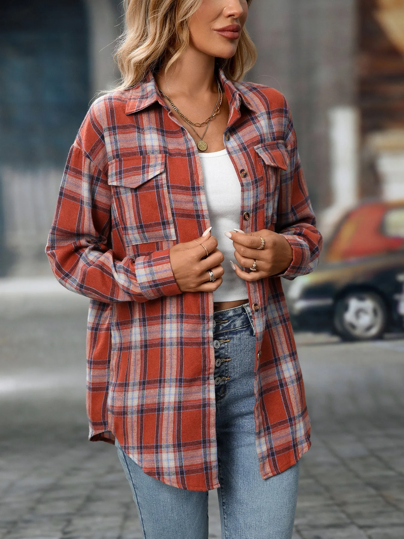 Plaid Button-Down Oversized Shirt - Image 8