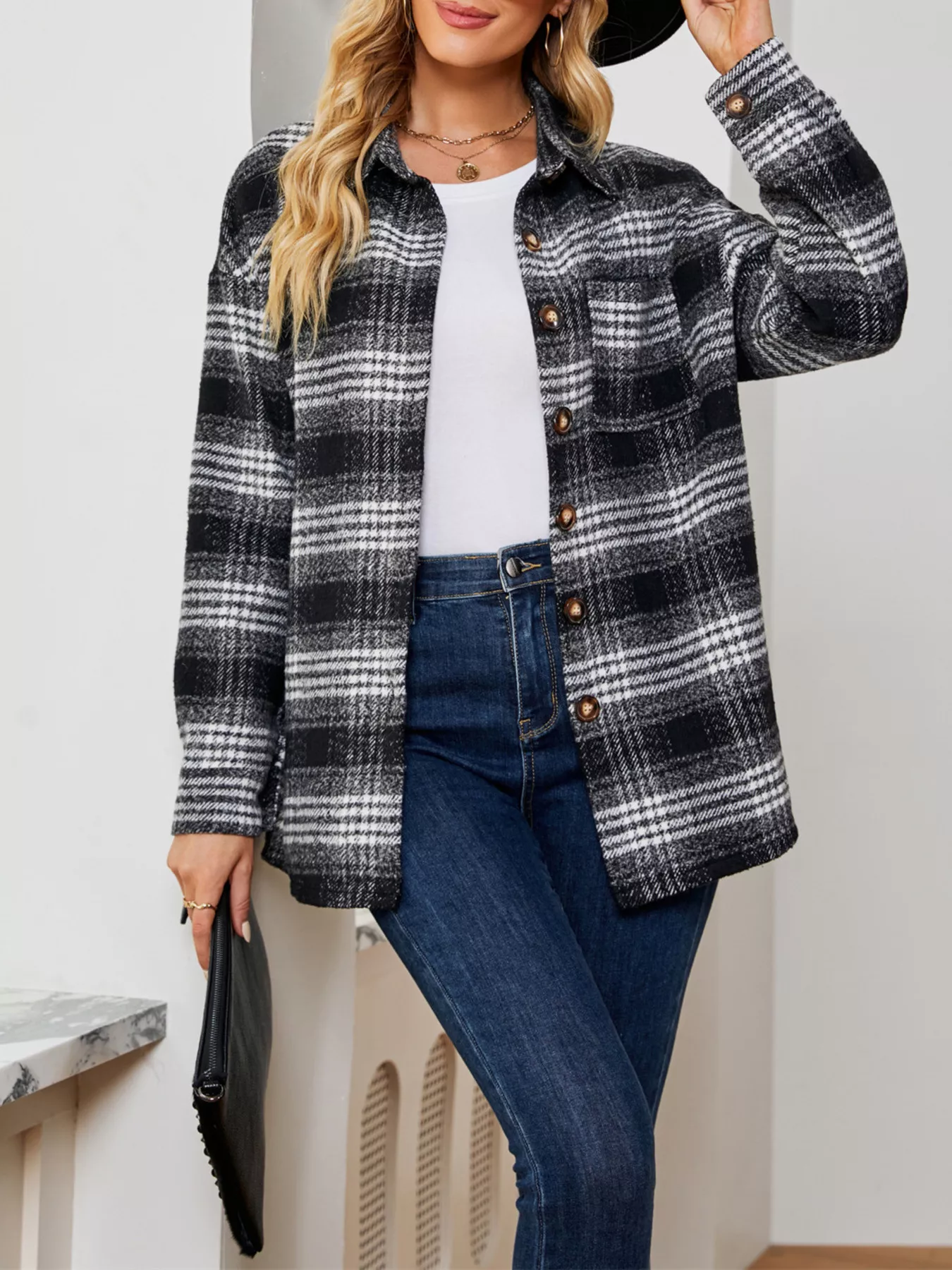 Plaid Button Up Long Sleeve Shacket - Image 14