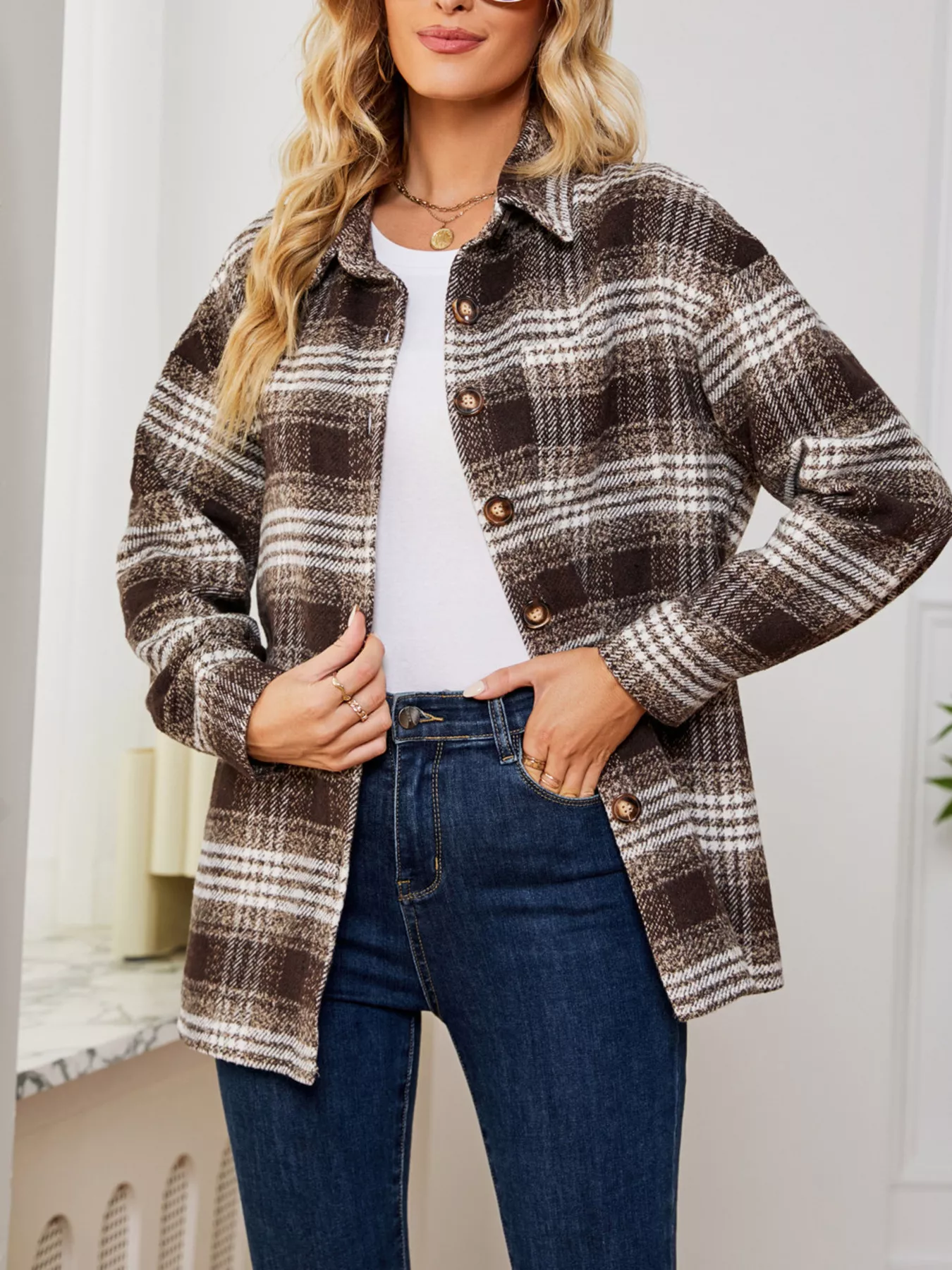 Plaid Button Up Long Sleeve Shacket - Image 20