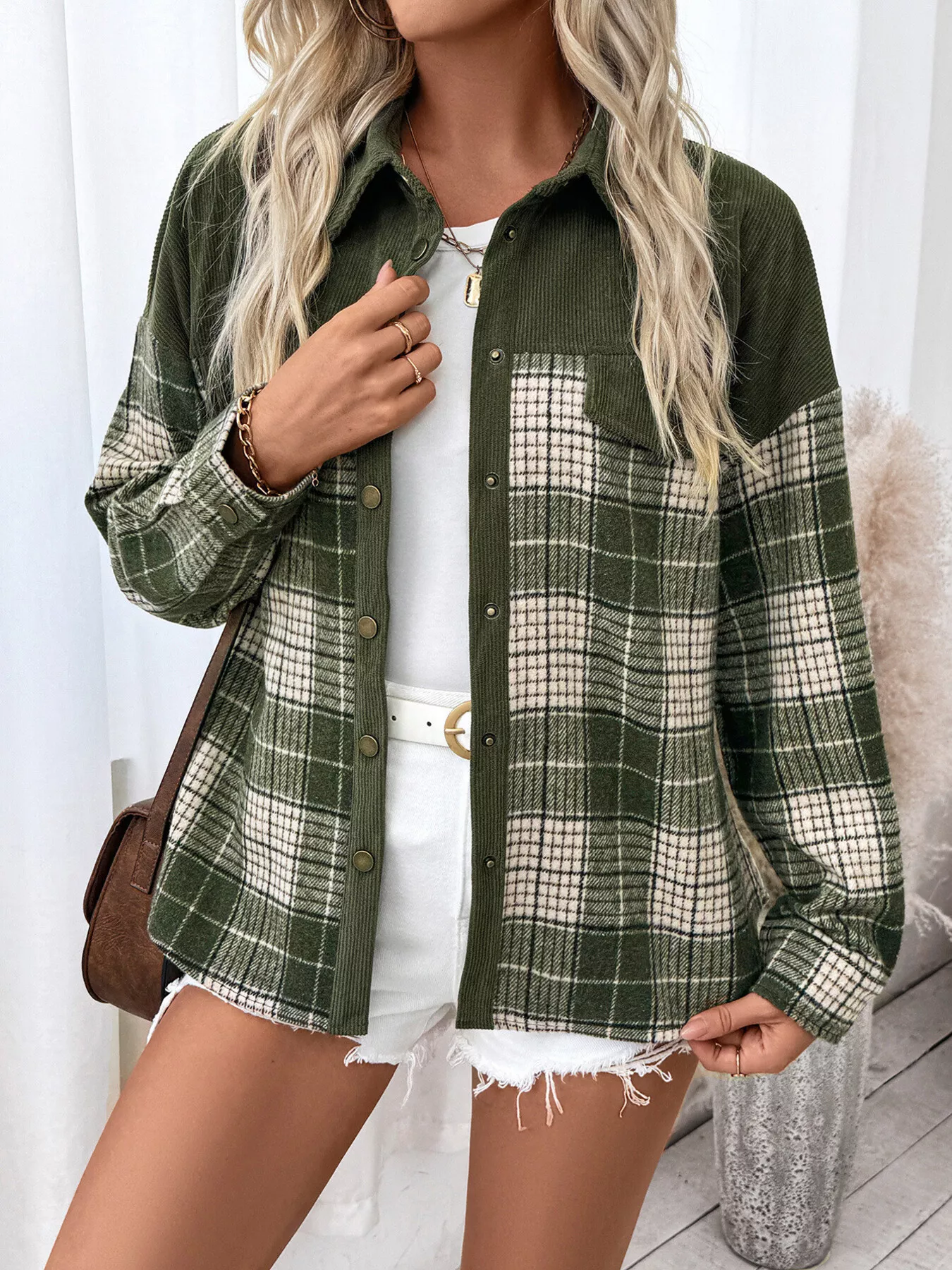 Plaid Button Up Long Sleeve Shacket - Image 3