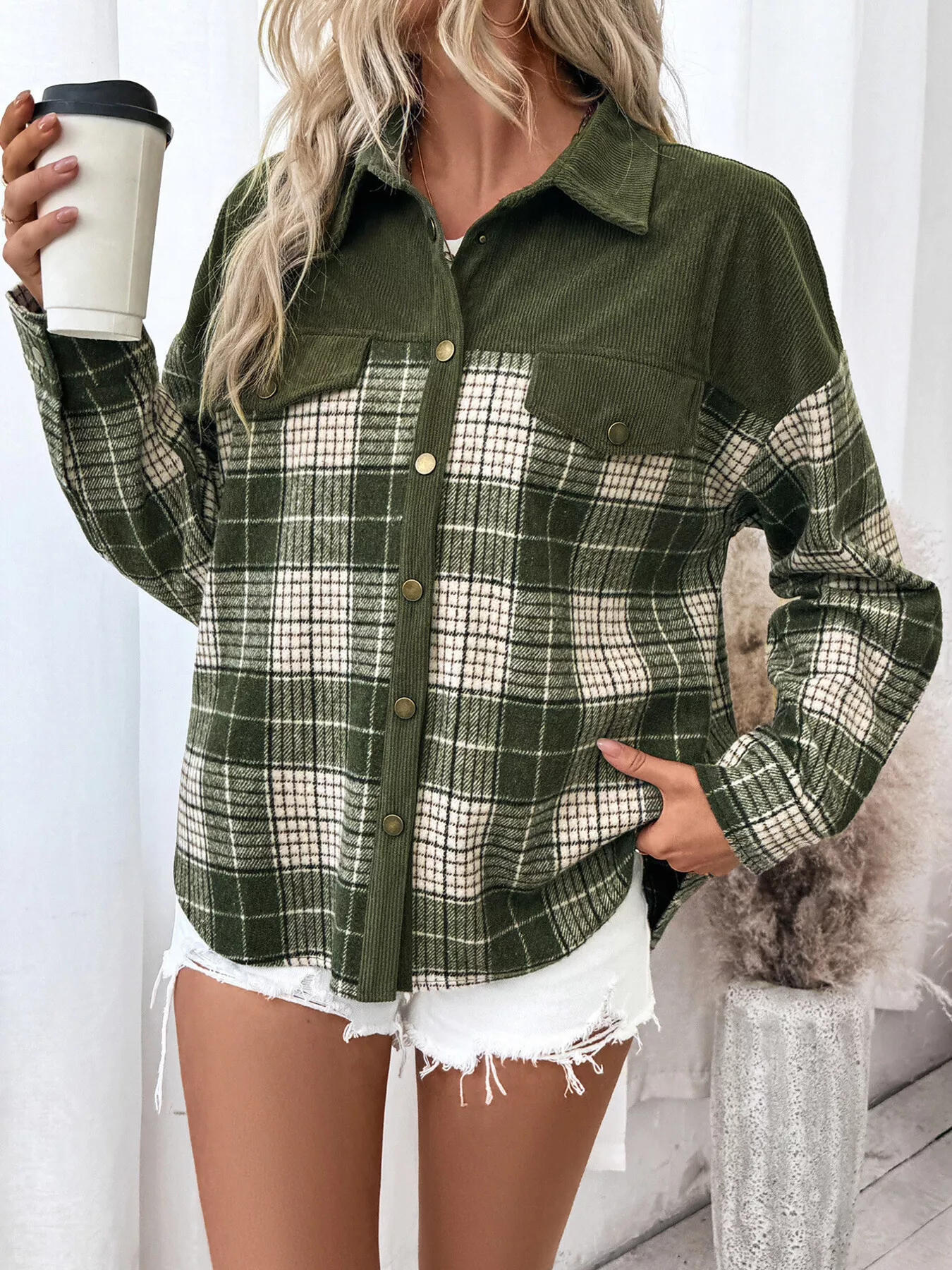 Plaid Button Up Long Sleeve Shacket - Image 4