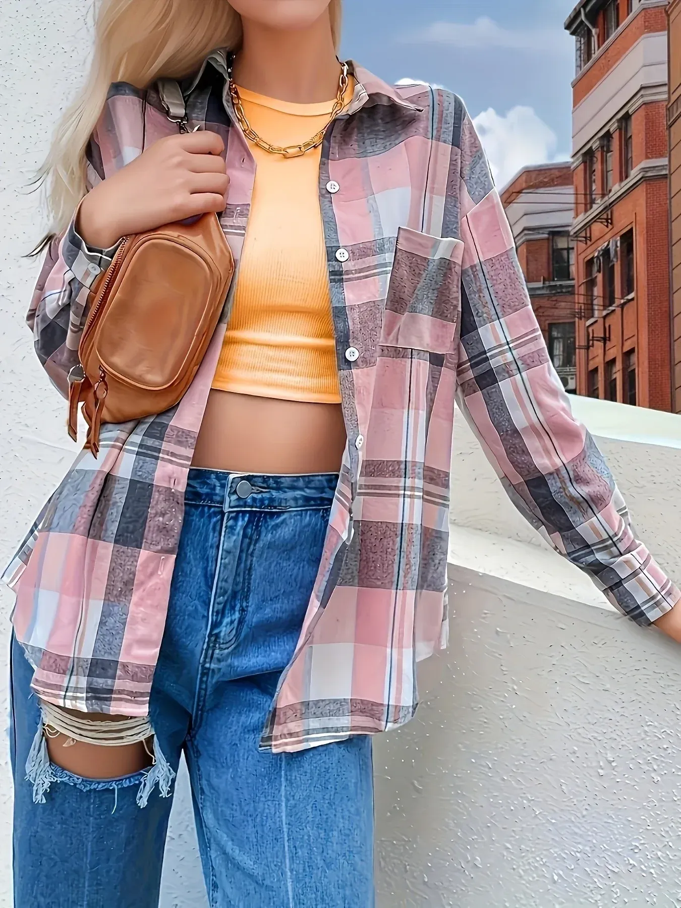 Plaid Button Up Long Sleeve Shirt - Image 2