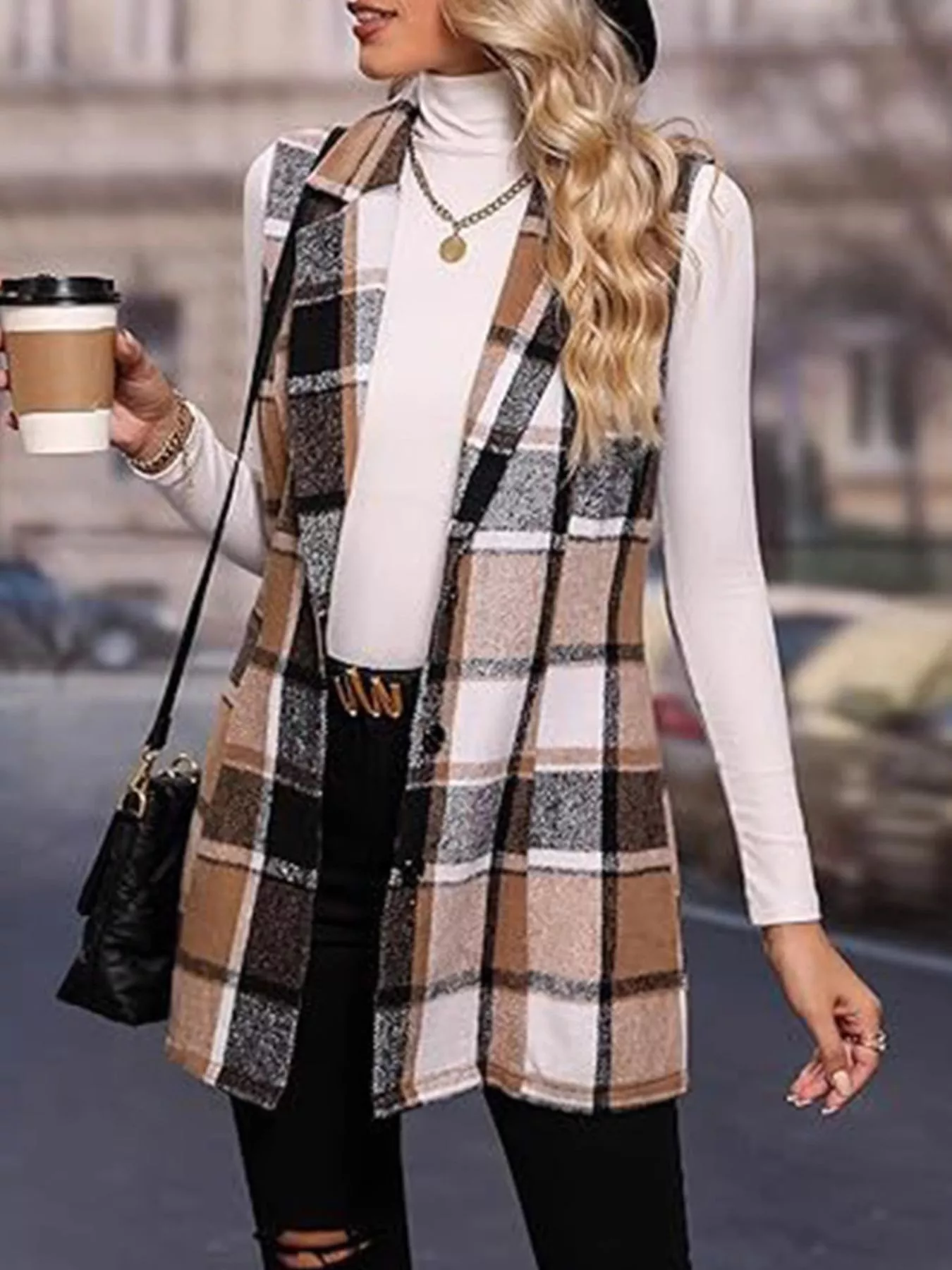 Plaid Button Up Vest Coat - Image 3