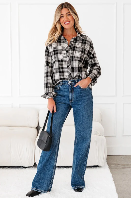 Plaid Chest Pocket Long Sleeve Buttoned Shirt - Image 5