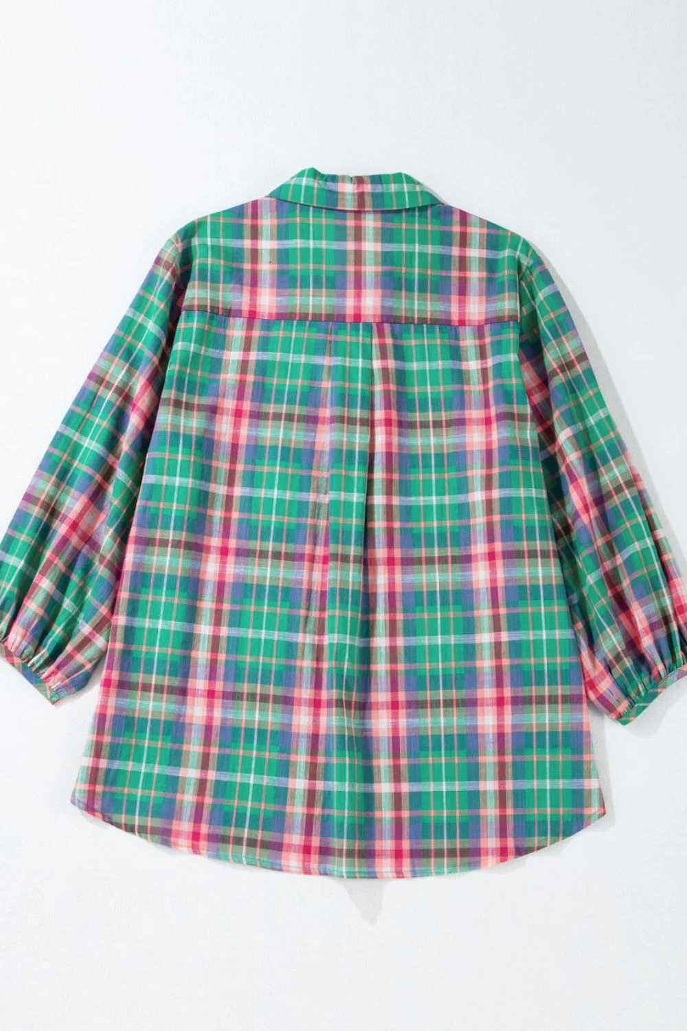 Plaid Collared Neck Three-Quarter Sleeve Shirt - Image 7