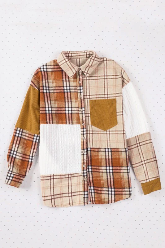Plaid Color Block Patchwork Jacket with Pocket - Image 5