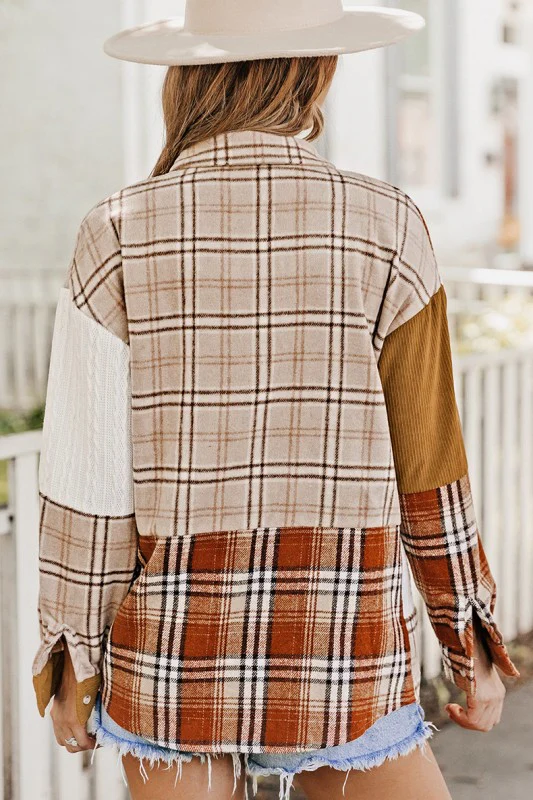 Plaid Color Block Patchwork Jacket with Pocket - Image 6