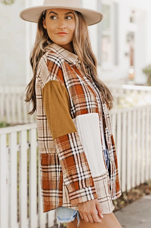 Plaid Color Block Patchwork Jacket with Pocket - Image 7