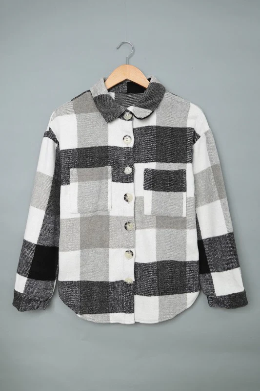 Plaid Colorblock Button-Up Long Sleeve Pocketed Sh - Image 6