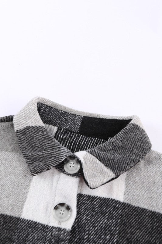 Plaid Colorblock Button-Up Long Sleeve Pocketed Sh - Image 8