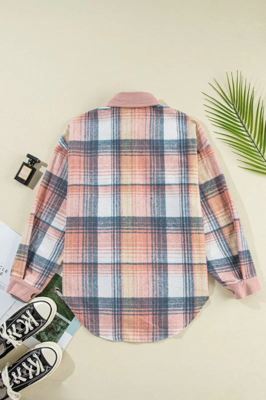 Plaid Corduroy Patchwork Pocketed Shacket - Image 13