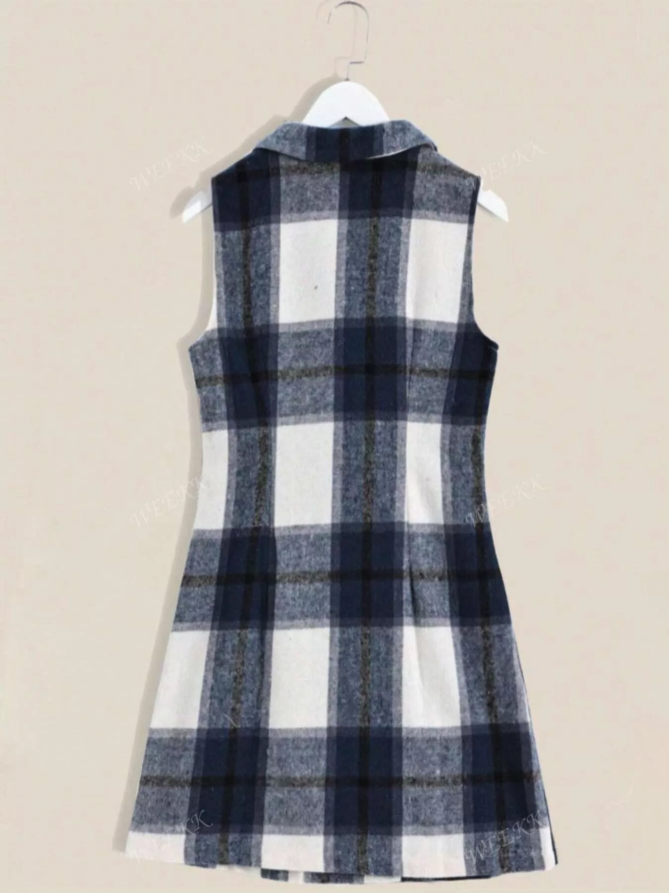 Plaid Double-Breasted Sleeveless Blazer Dress - Image 9