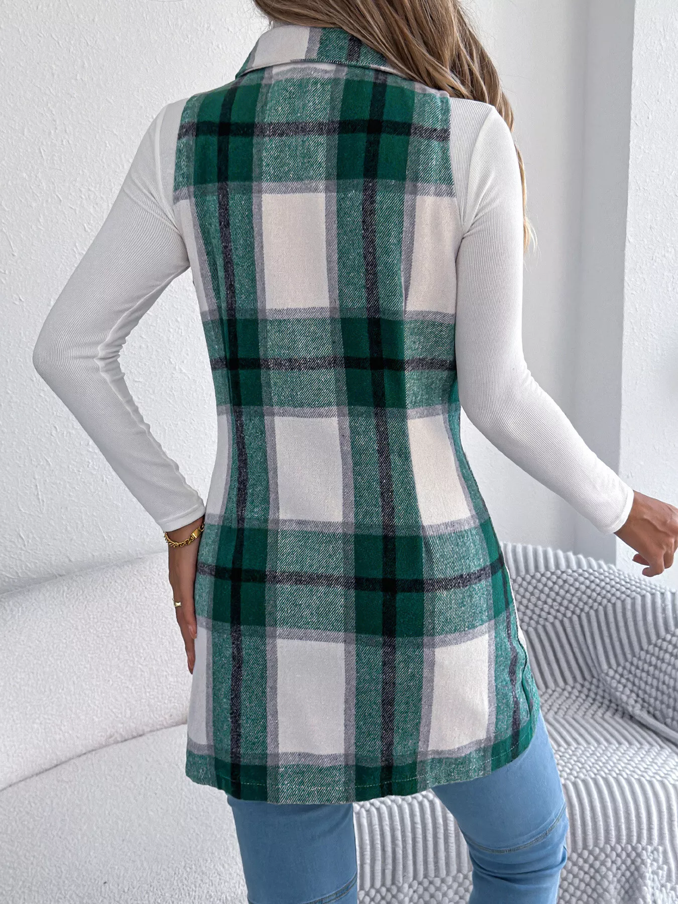 Plaid Double-Breasted Vest Coat - Image 12