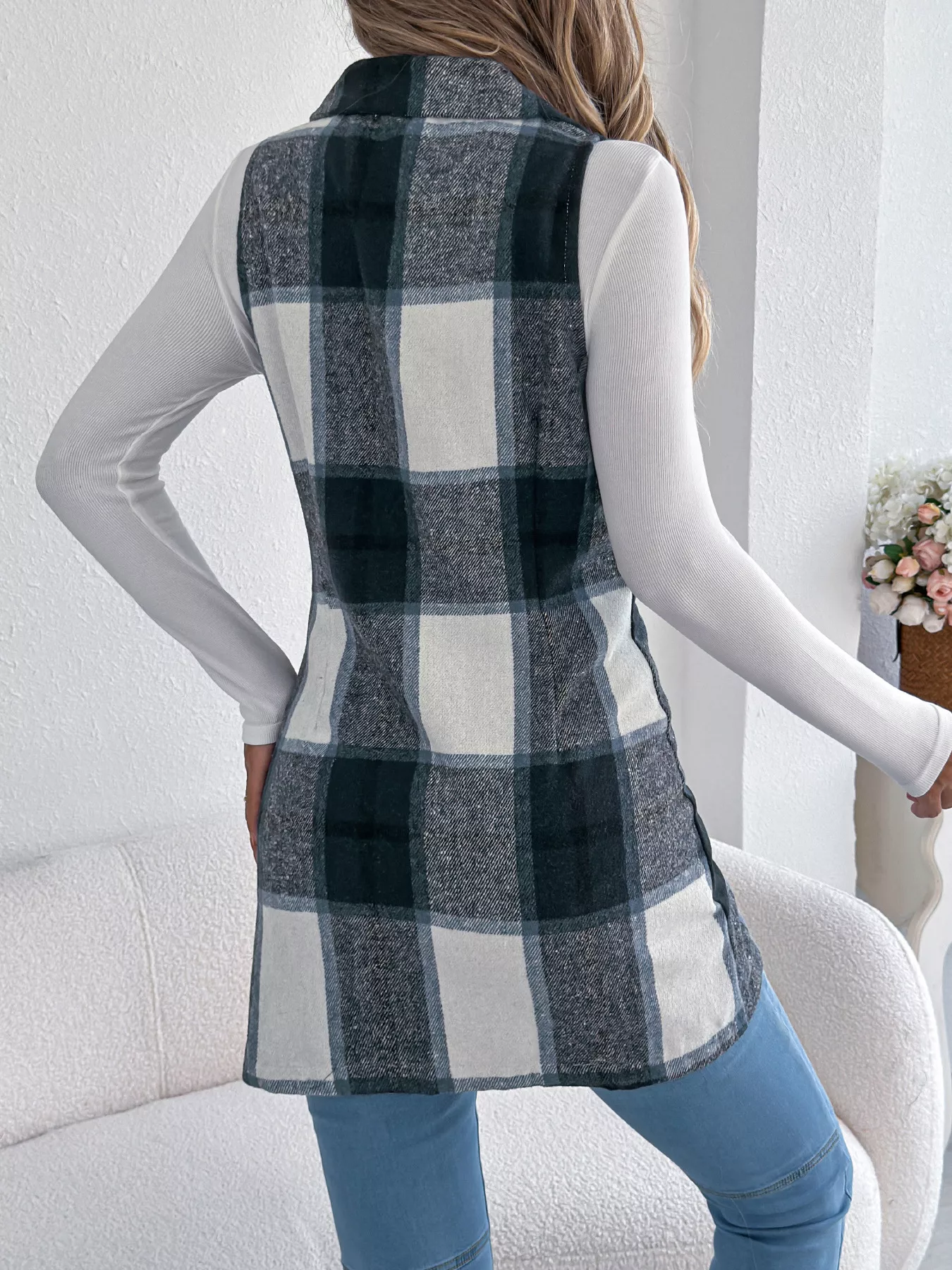 Plaid Double-Breasted Vest Coat - Image 18