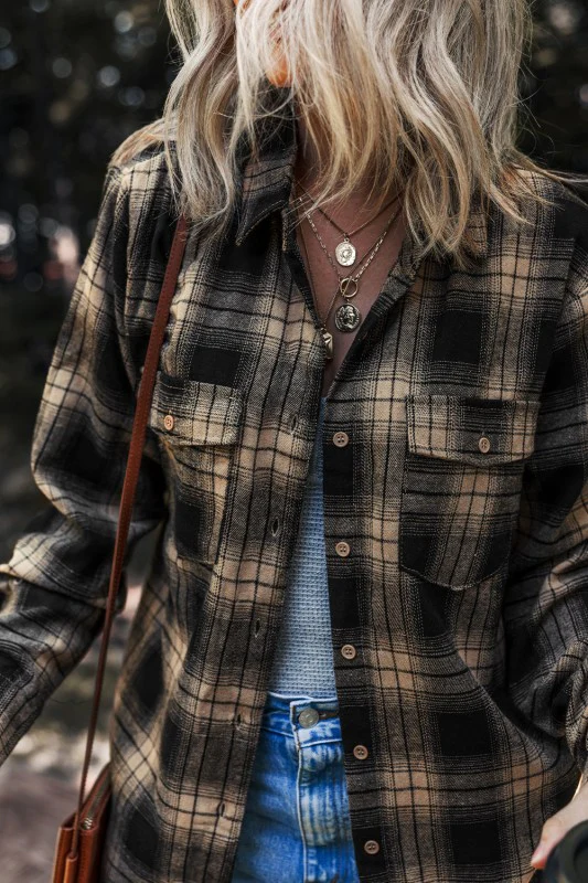 Plaid Double Flap Pocket Brushed Shacket - Image 4