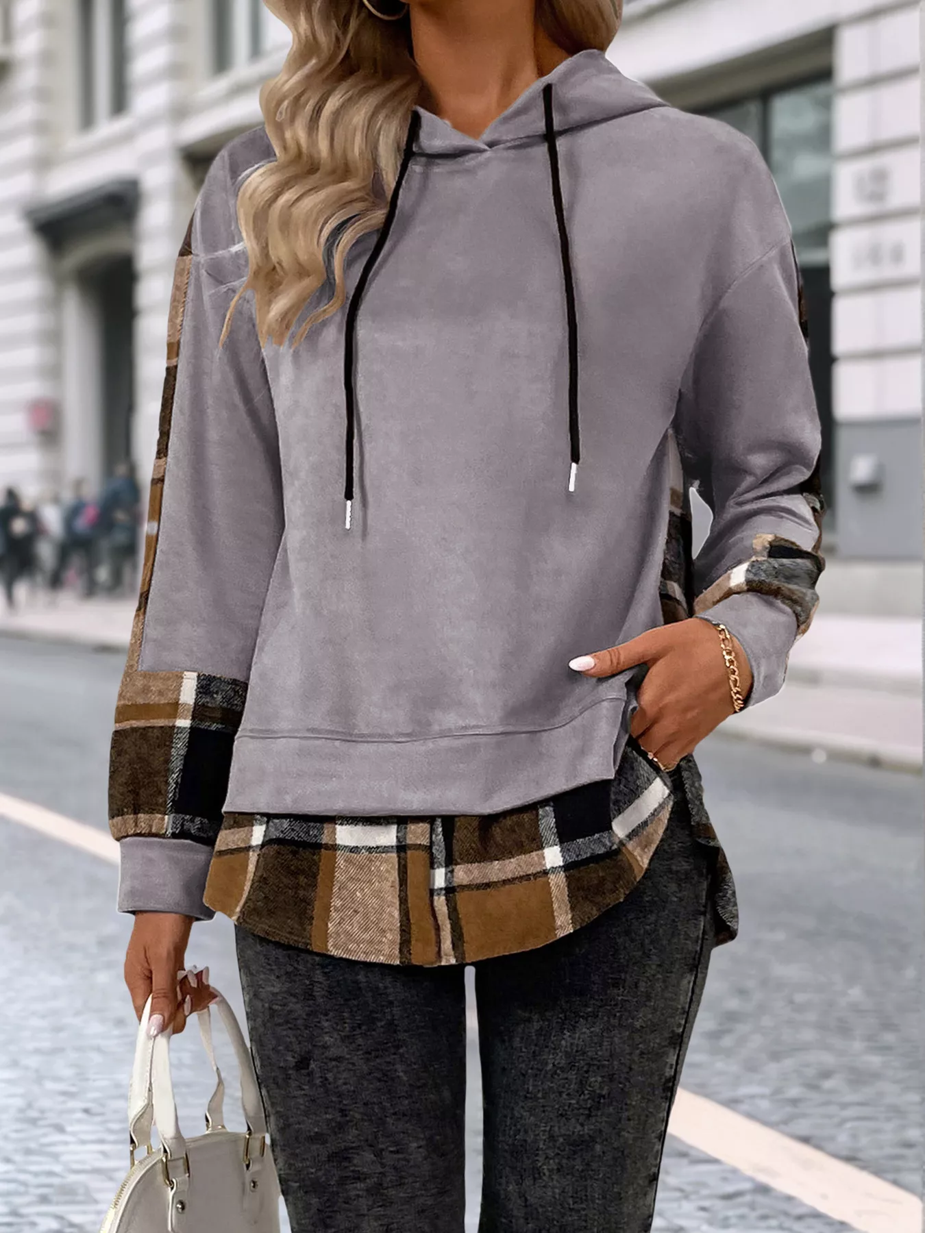 Plaid Drawstring Long Sleeve Hoodie - Image 13