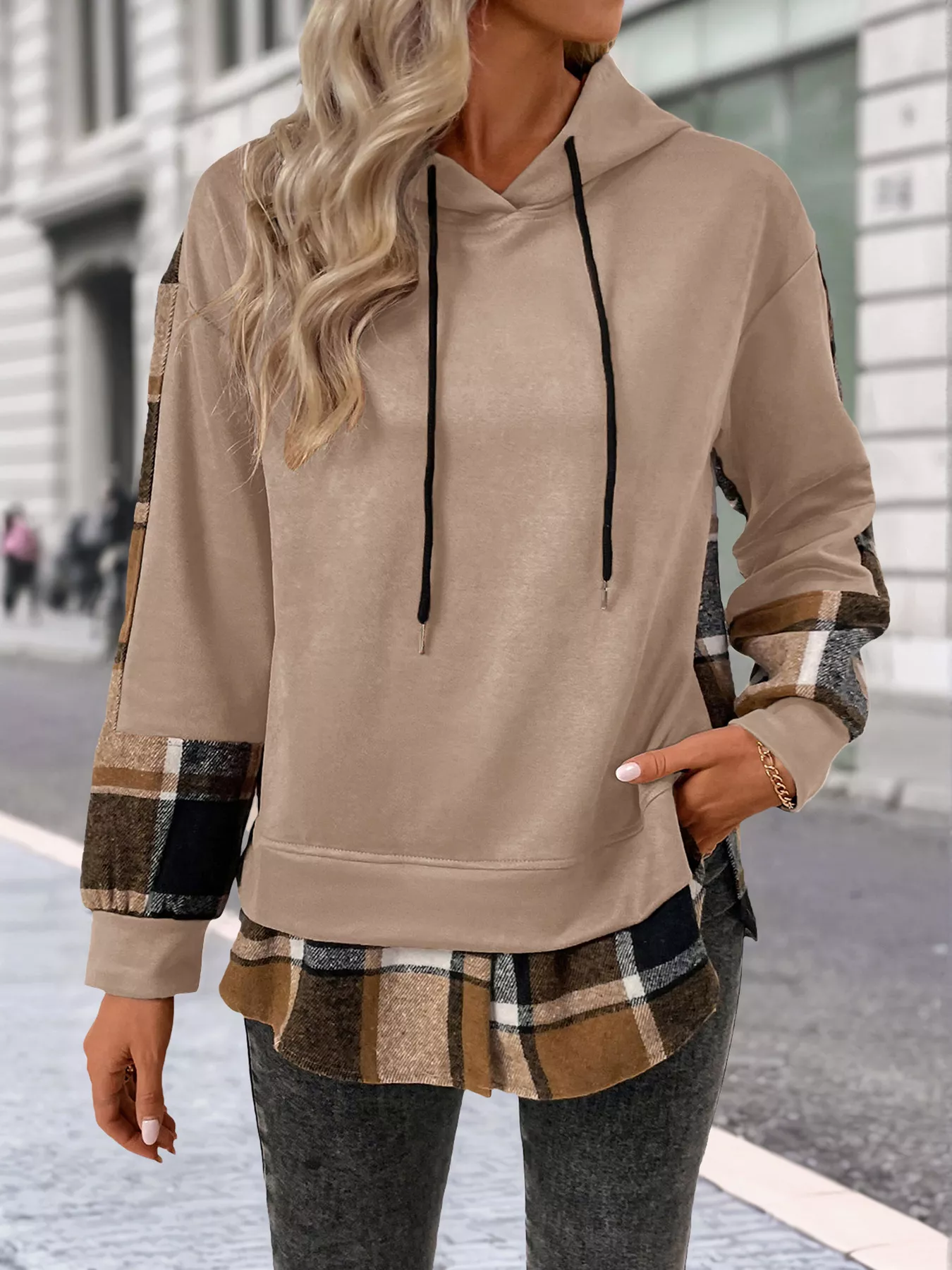 Plaid Drawstring Long Sleeve Hoodie - Image 22