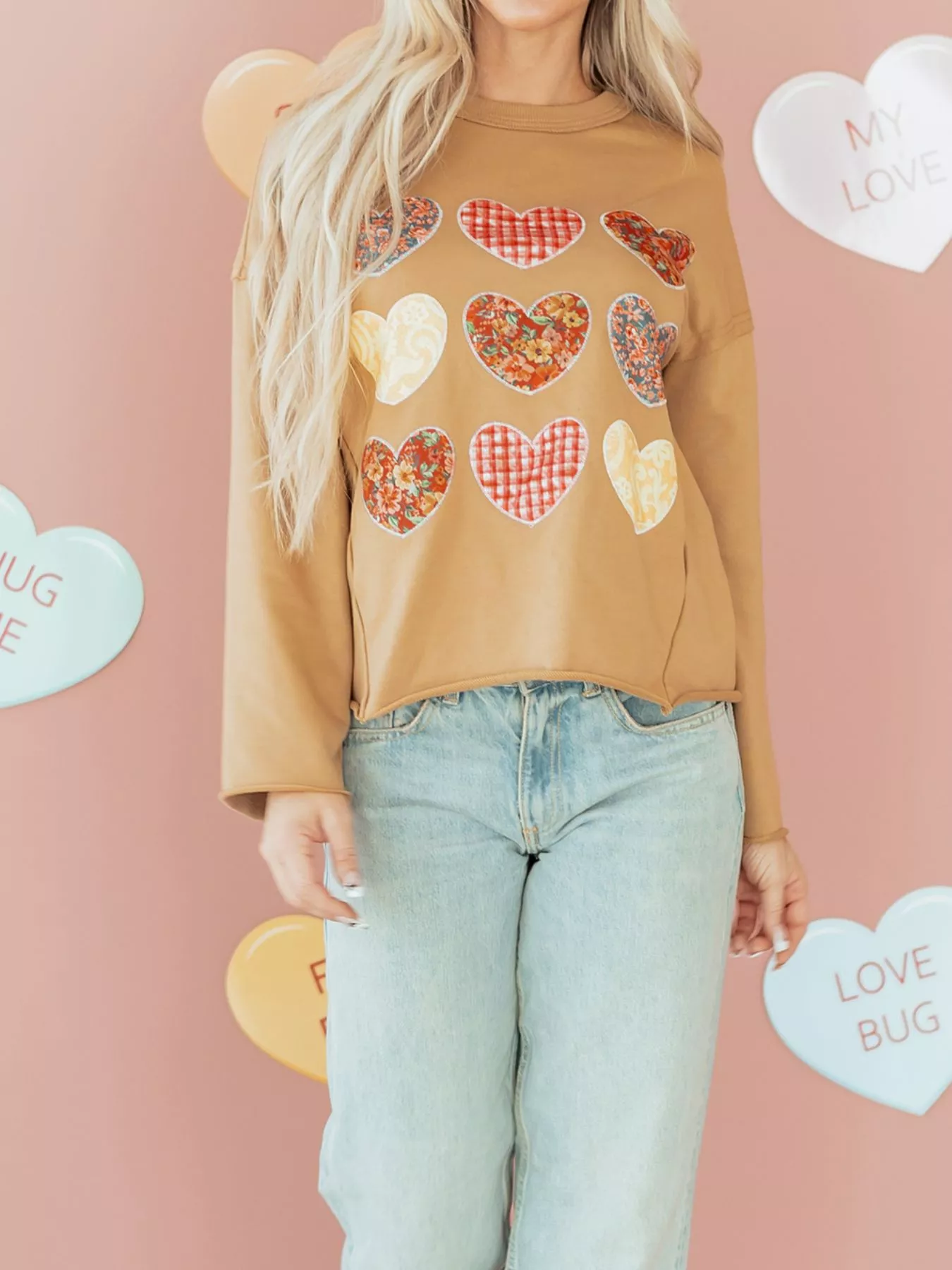 Plaid Floral Heart Stitched Exposed Seam Mineral Wash Sweatshirt - Image 7