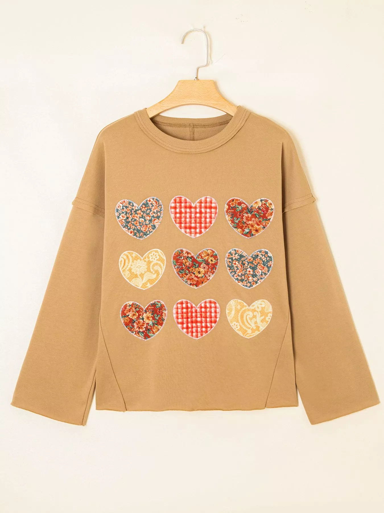 Plaid Floral Heart Stitched Exposed Seam Mineral Wash Sweatshirt - Image 9