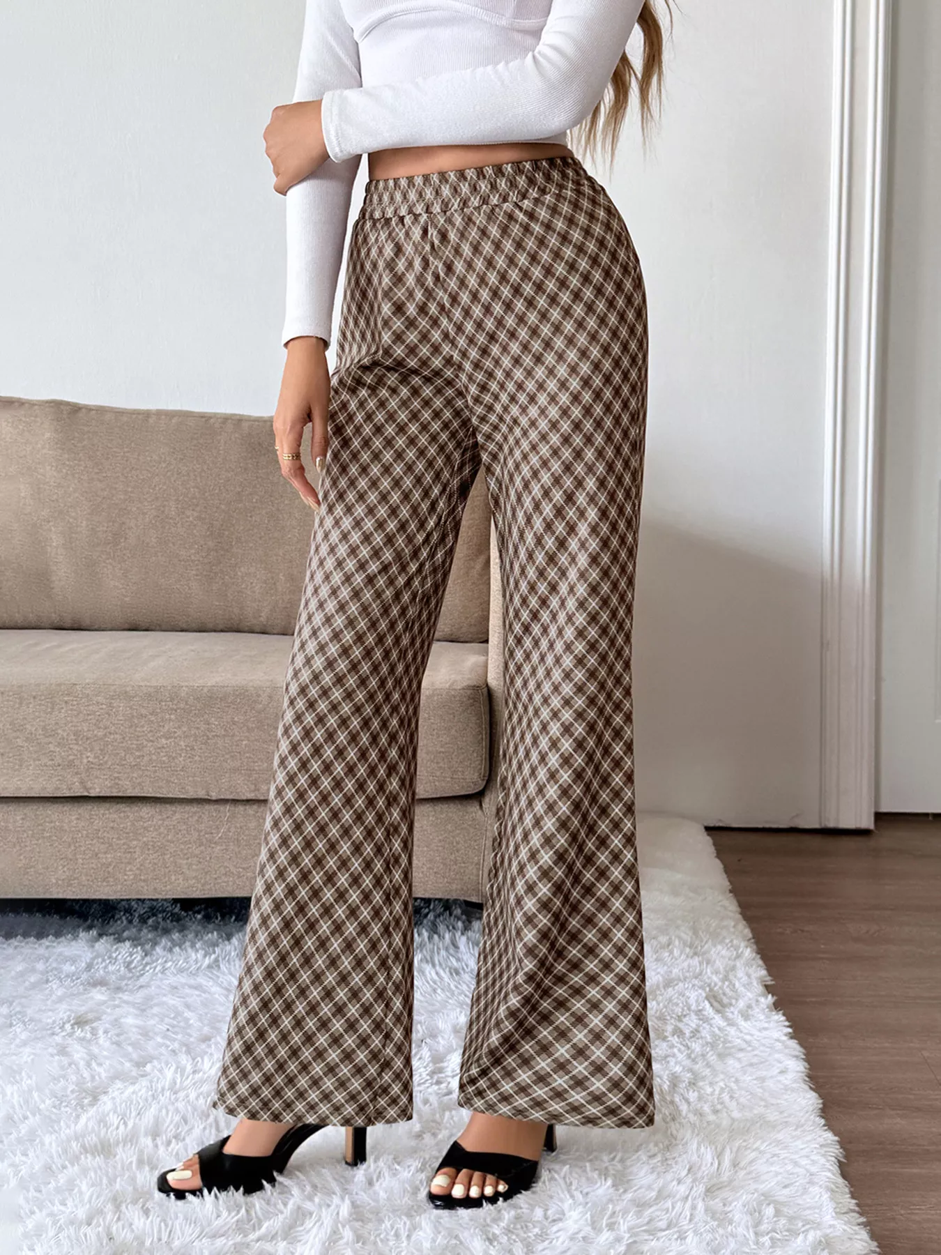 Plaid High-Waisted Wide Leg Pants - Image 2