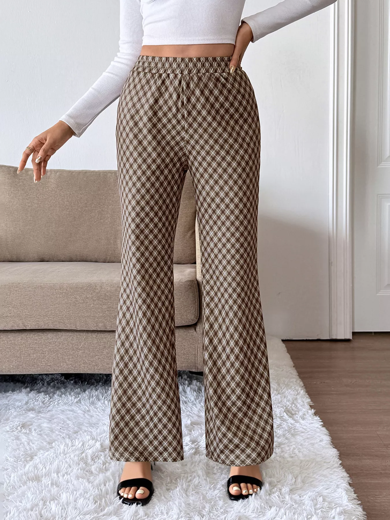 Plaid High-Waisted Wide Leg Pants - Image 3