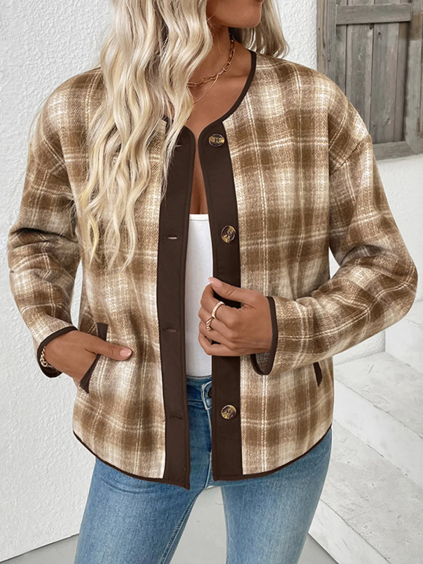 Plaid Long Sleeve Button-Up Jacket - Image 6