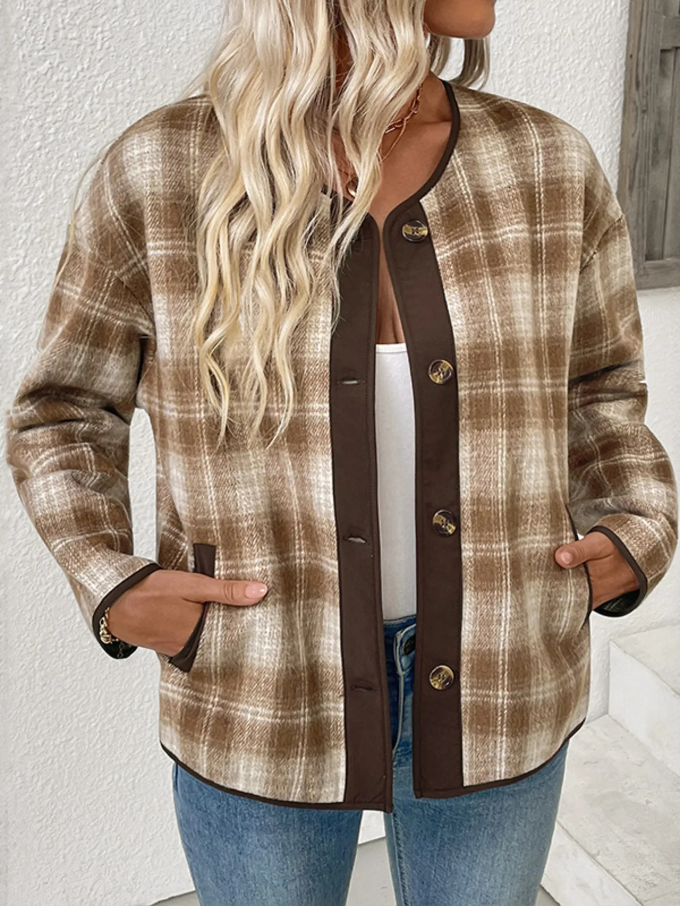 Plaid Long Sleeve Button-Up Jacket - Image 8