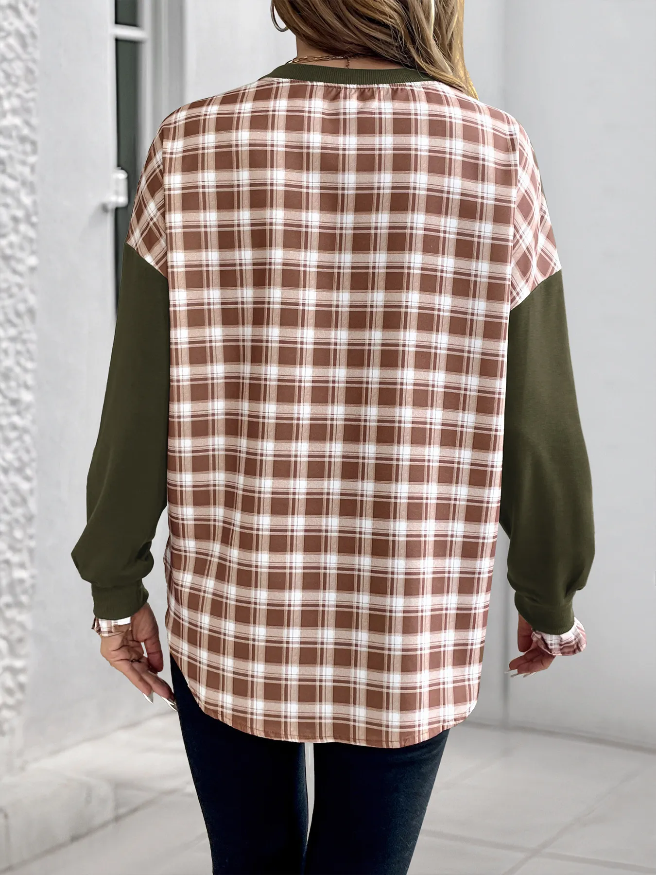 Plaid Long Sleeve Sweatshirt - Image 2