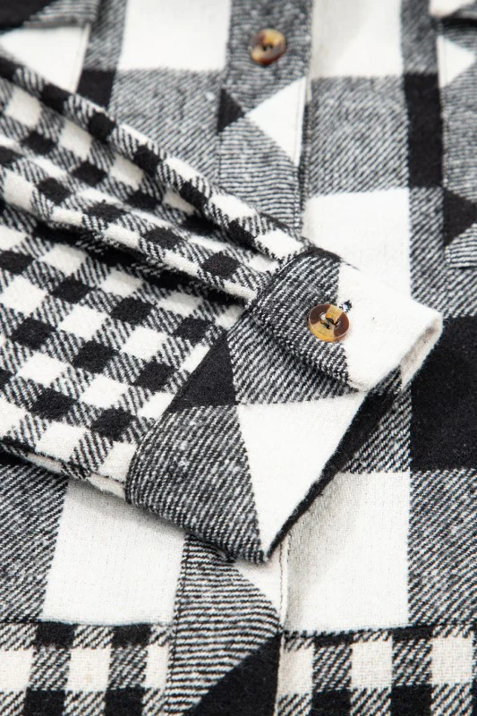 Plaid Patchwork Drawstring Hooded Shacket - Image 10