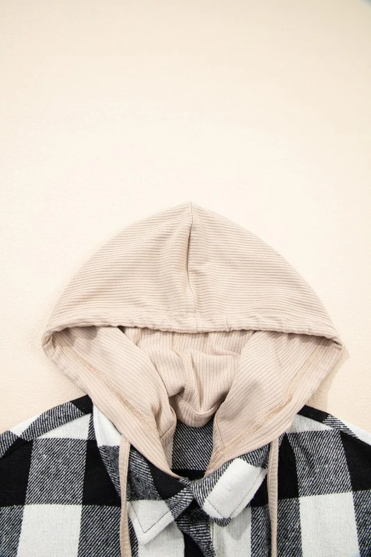 Plaid Patchwork Drawstring Hooded Shacket - Image 8