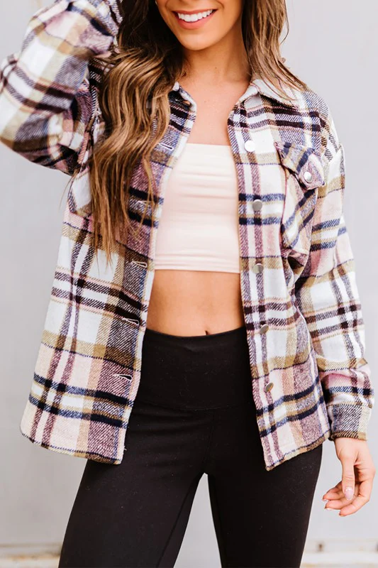 Plaid Pocketed Button Front Shacket - Image 17