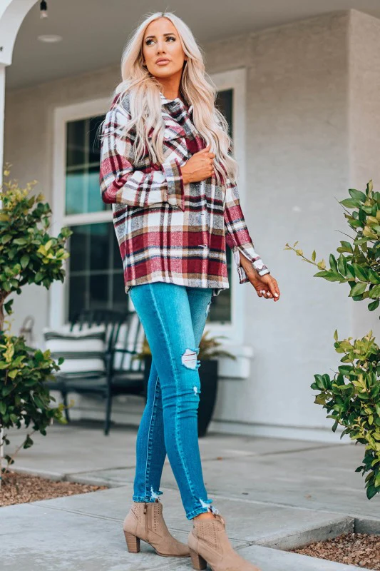 Plaid Pocketed Button Front Shacket - Image 3