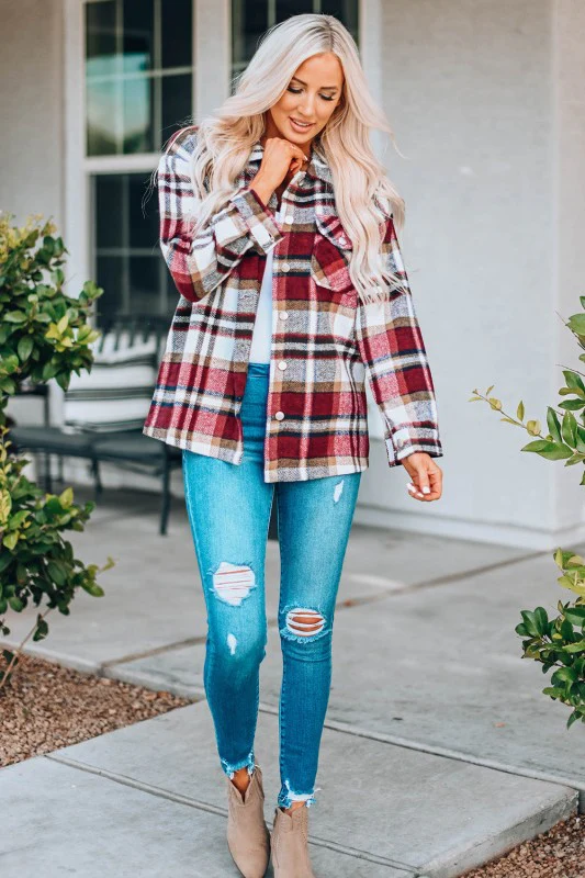 Plaid Pocketed Button Front Shacket - Image 4