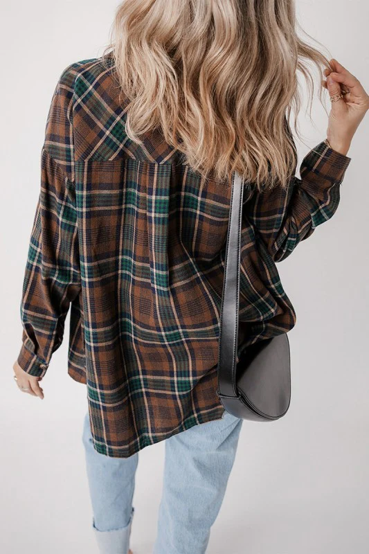 Plaid Print Chest Pockets Buttoned Shirt Jacket - Image 6