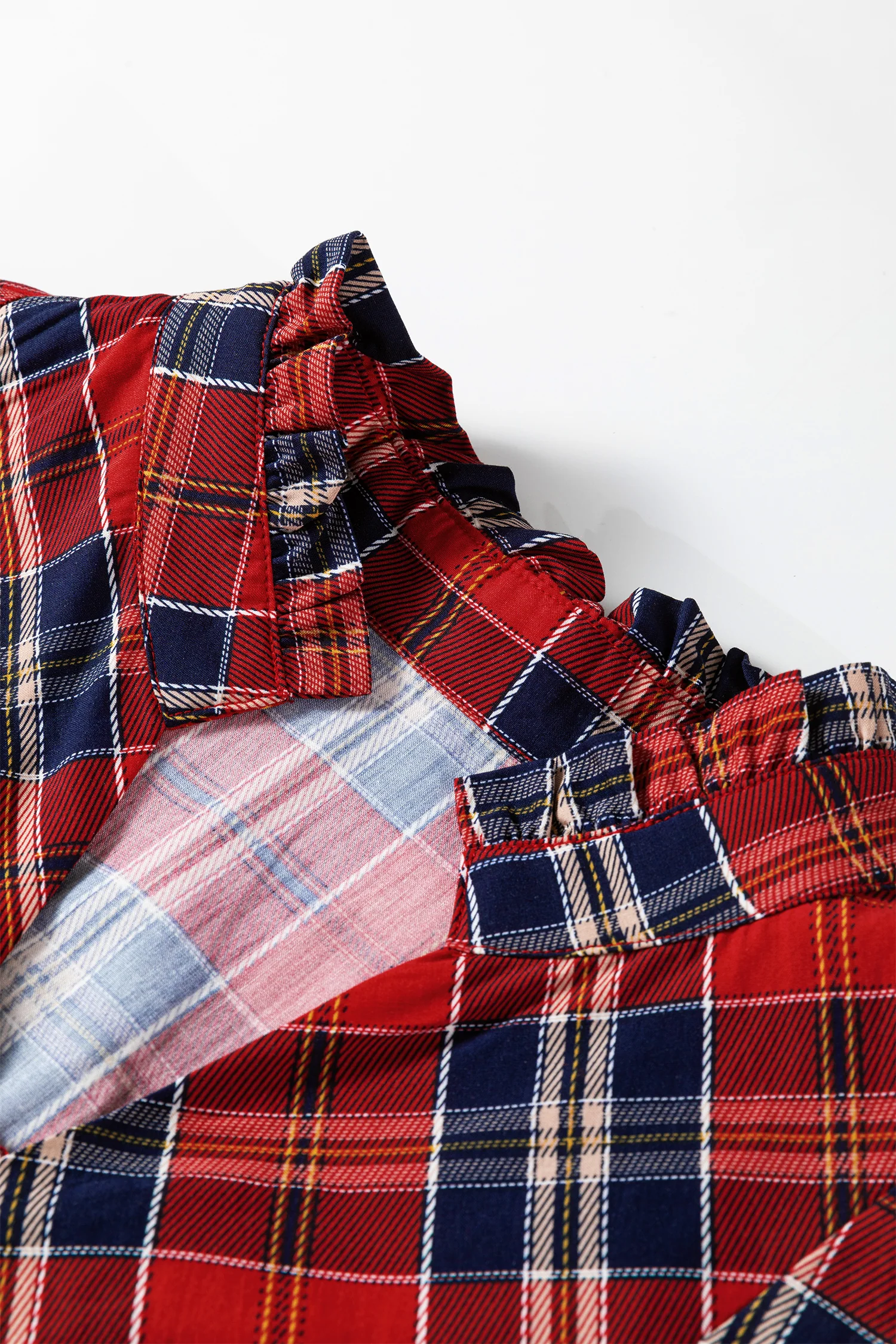 Plaid Print Frilly Collar Long Sleeve Shift Mini Dress - Image 7