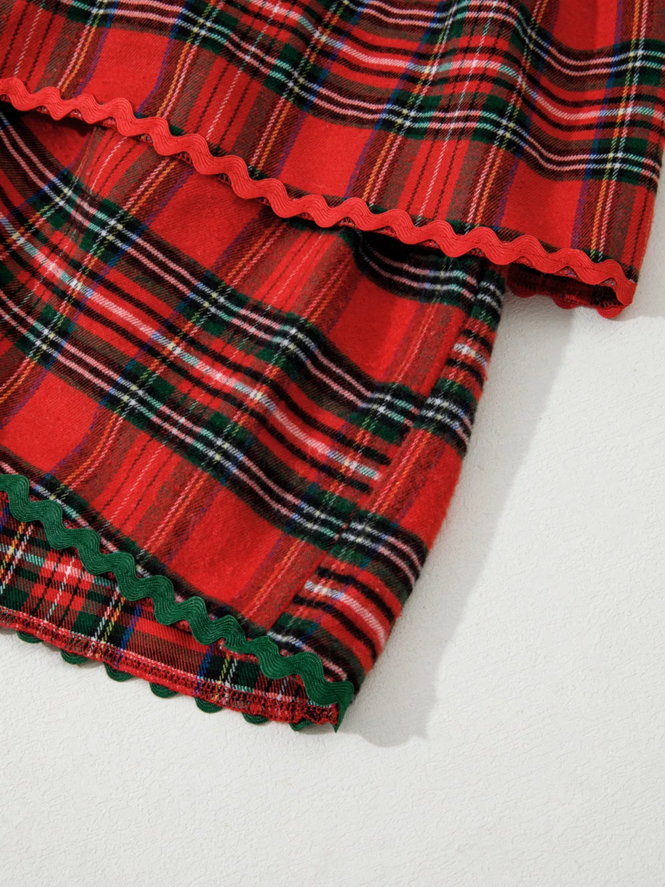 Plaid Print Ricrac Tiered Bubble Sleeve Mini Dress - Image 14