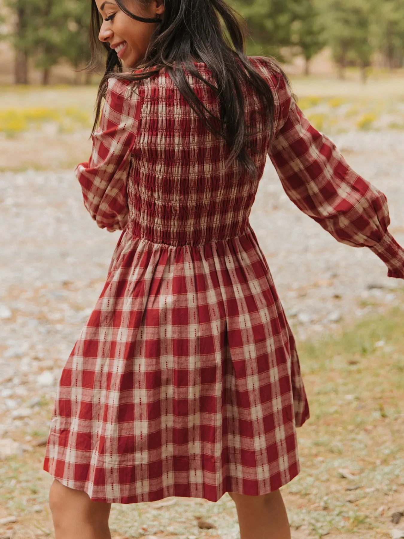 Plaid Print Smocked Puff Sleeve Mini Dress - Image 2