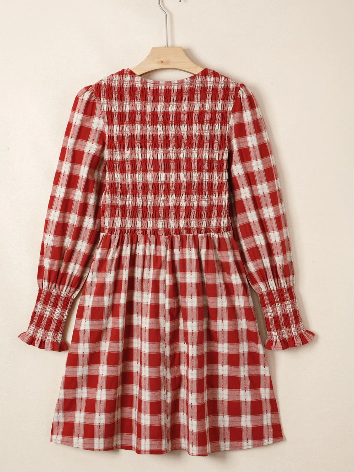 Plaid Print Smocked Puff Sleeve Mini Dress - Image 9