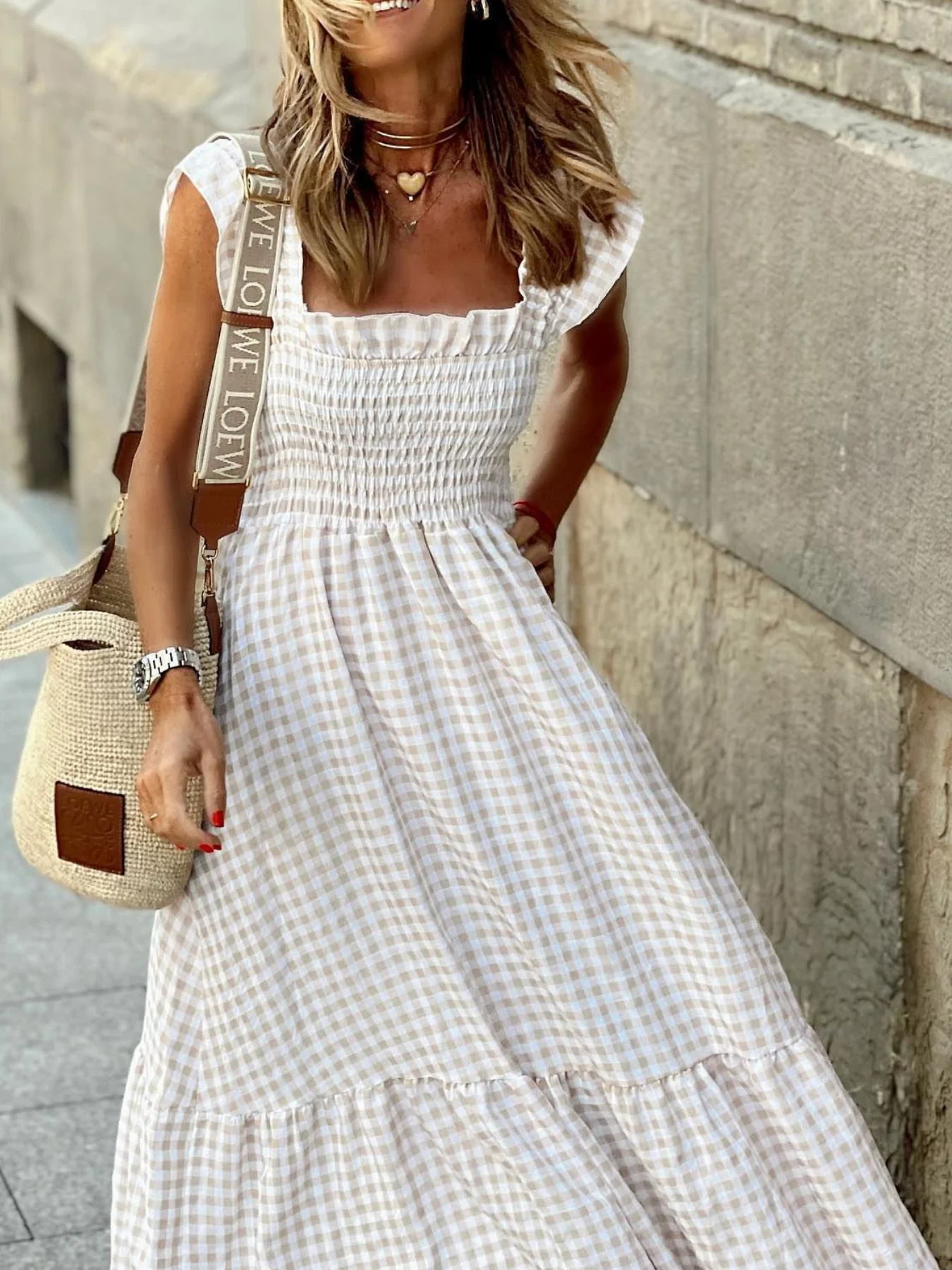 Plaid Ruffle Sleeve Maxi Dress - Image 2