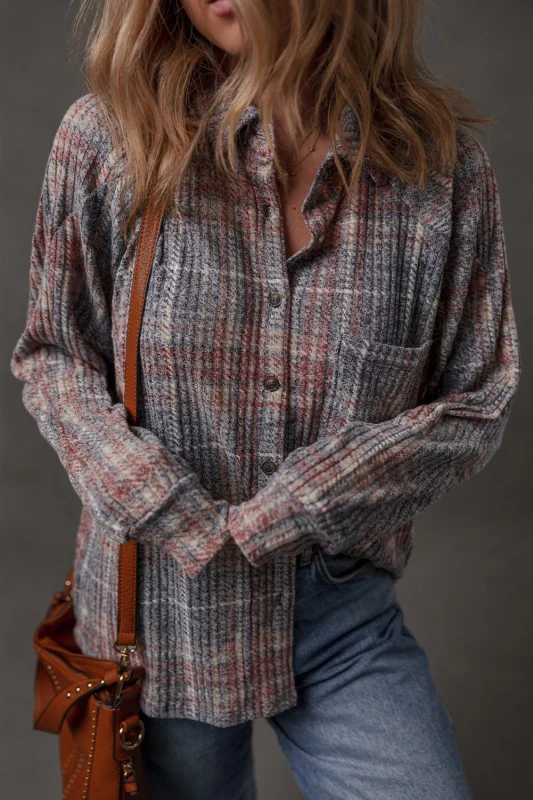 Plaid Textured Button-Up Chest Pocket Shirt - Image 4