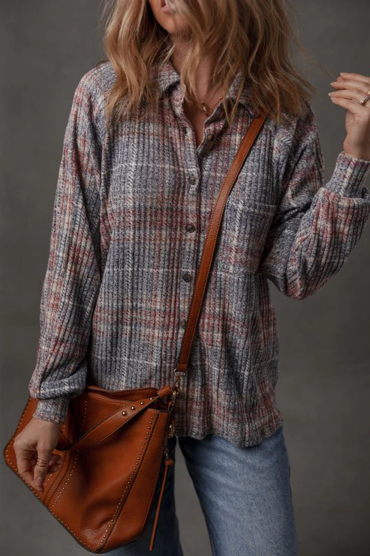 Plaid Textured Button-Up Chest Pocket Shirt - Image 5