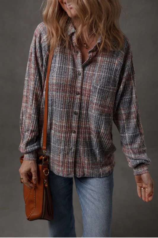 Plaid Textured Button-Up Chest Pocket Shirt - Image 6