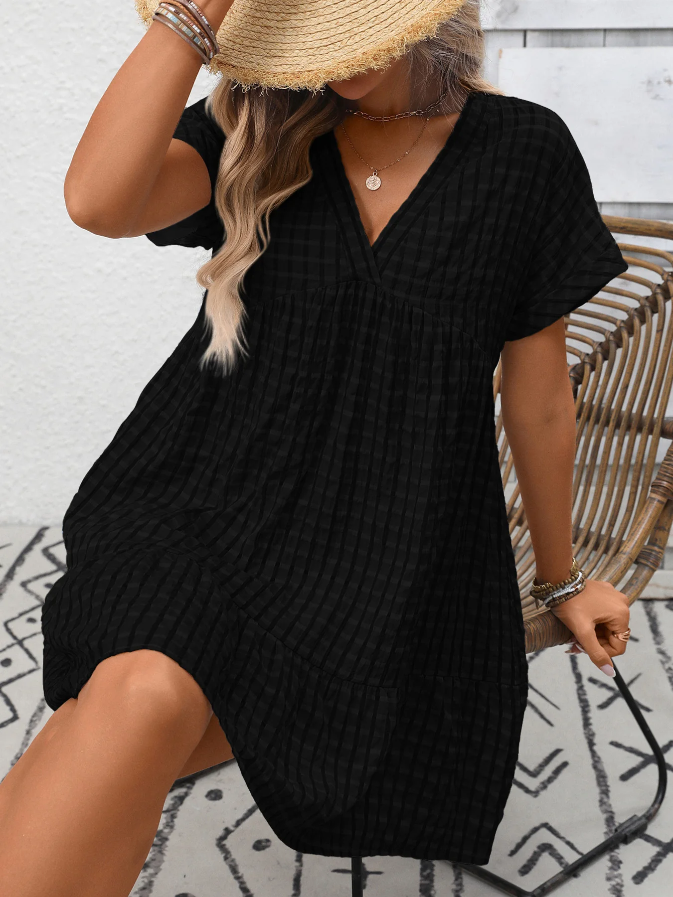 Plaid V-Neck Ruffle Hem Mini Dress - Image 20