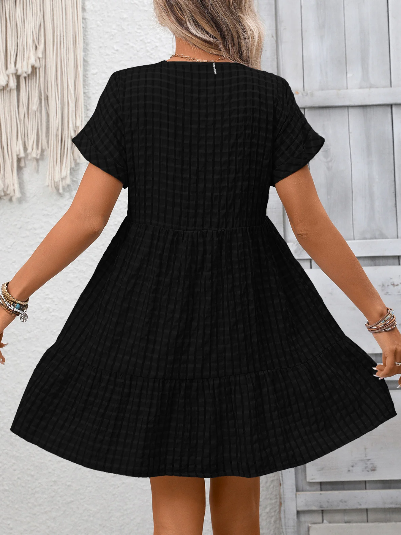 Plaid V-Neck Ruffle Hem Mini Dress - Image 22
