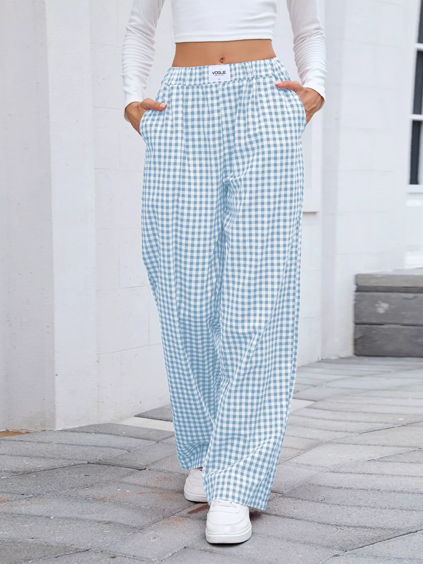 Plaid Wide Leg Casual Pants - Image 12